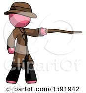 Poster, Art Print Of Pink Detective Man Pointing With Hiking Stick