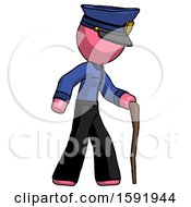 Pink Police Man Walking With Hiking Stick