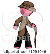 Poster, Art Print Of Pink Detective Man Walking With Hiking Stick