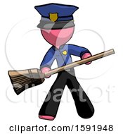 Poster, Art Print Of Pink Police Man Broom Fighter Defense Pose