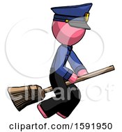 Pink Police Man Flying On Broom