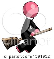 Poster, Art Print Of Pink Clergy Man Flying On Broom