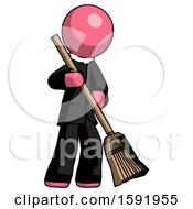 Poster, Art Print Of Pink Clergy Man Sweeping Area With Broom