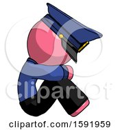 Poster, Art Print Of Pink Police Man Sitting With Head Down Facing Sideways Right
