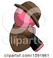 Poster, Art Print Of Pink Detective Man Sitting With Head Down Facing Sideways Right