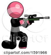 Poster, Art Print Of Pink Clergy Man Kneeling Shooting Sniper Rifle