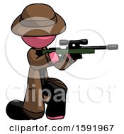 Poster, Art Print Of Pink Detective Man Kneeling Shooting Sniper Rifle