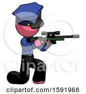 Poster, Art Print Of Pink Police Man Kneeling Shooting Sniper Rifle
