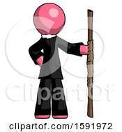 Pink Clergy Man Holding Staff Or Bo Staff