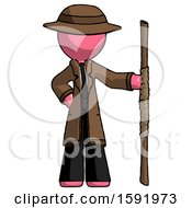Poster, Art Print Of Pink Detective Man Holding Staff Or Bo Staff