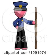Poster, Art Print Of Pink Police Man Holding Staff Or Bo Staff