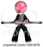 Pink Clergy Man Bo Staff Kung Fu Defense Pose