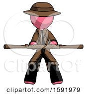 Pink Detective Man Bo Staff Kung Fu Defense Pose