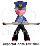Pink Police Man Bo Staff Kung Fu Defense Pose