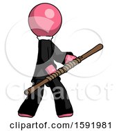 Poster, Art Print Of Pink Clergy Man Holding Bo Staff In Sideways Defense Pose