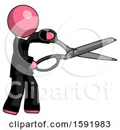 Poster, Art Print Of Pink Clergy Man Holding Giant Scissors Cutting Out Something