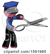 Poster, Art Print Of Pink Police Man Holding Giant Scissors Cutting Out Something