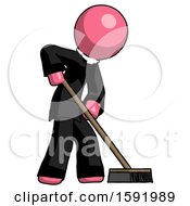 Poster, Art Print Of Pink Clergy Man Cleaning Services Janitor Sweeping Side View