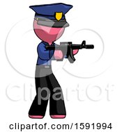 Poster, Art Print Of Pink Police Man Shooting Automatic Assault Weapon