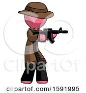 Poster, Art Print Of Pink Detective Man Shooting Automatic Assault Weapon