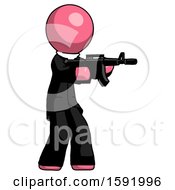Poster, Art Print Of Pink Clergy Man Shooting Automatic Assault Weapon