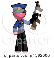 Poster, Art Print Of Pink Police Man Holding Tommygun