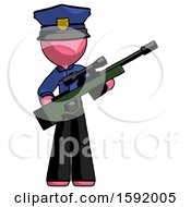 Poster, Art Print Of Pink Police Man Holding Sniper Rifle Gun