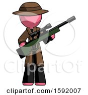 Poster, Art Print Of Pink Detective Man Holding Sniper Rifle Gun