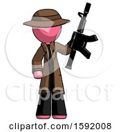 Poster, Art Print Of Pink Detective Man Holding Automatic Gun