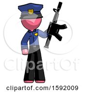 Poster, Art Print Of Pink Police Man Holding Automatic Gun
