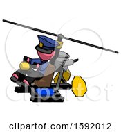 Pink Police Man Flying In Gyrocopter Front Side Angle Top View