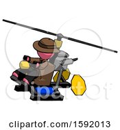 Pink Detective Man Flying In Gyrocopter Front Side Angle Top View