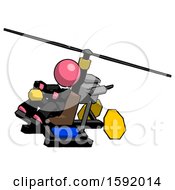 Poster, Art Print Of Pink Clergy Man Flying In Gyrocopter Front Side Angle Top View