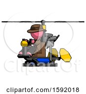 Poster, Art Print Of Pink Detective Man Flying In Gyrocopter Front Side Angle View