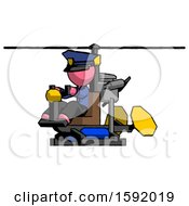 Poster, Art Print Of Pink Police Man Flying In Gyrocopter Front Side Angle View