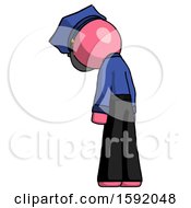 Pink Police Man Depressed With Head Down Back To Viewer Left