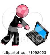 Poster, Art Print Of Pink Clergy Man Throwing Laptop Computer In Frustration