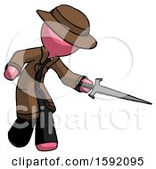 Pink Detective Man Sword Pose Stabbing Or Jabbing