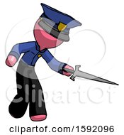Poster, Art Print Of Pink Police Man Sword Pose Stabbing Or Jabbing