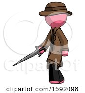 Poster, Art Print Of Pink Detective Man With Sword Walking Confidently