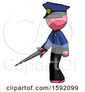Poster, Art Print Of Pink Police Man With Sword Walking Confidently