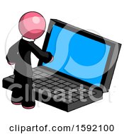 Pink Clergy Man Using Large Laptop Computer