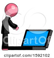 Poster, Art Print Of Pink Clergy Man Using Large Laptop Computer Side Orthographic View