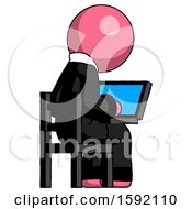Poster, Art Print Of Pink Clergy Man Using Laptop Computer While Sitting In Chair View From Back