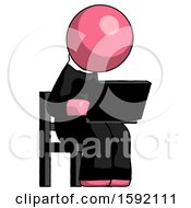 Poster, Art Print Of Pink Clergy Man Using Laptop Computer While Sitting In Chair Angled Right