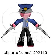Poster, Art Print Of Pink Police Man Two Sword Defense Pose