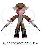Poster, Art Print Of Pink Detective Man Two Sword Defense Pose