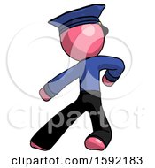Poster, Art Print Of Pink Police Man Karate Defense Pose Left