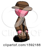 Poster, Art Print Of Pink Detective Man Kneeling Angle View Right