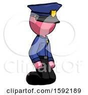 Poster, Art Print Of Pink Police Man Kneeling Angle View Right